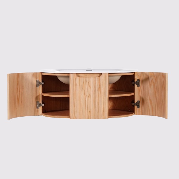Meuble de salle de bain simple vasque suspendu en bois d'acacia naturel 80 cm - Sphene