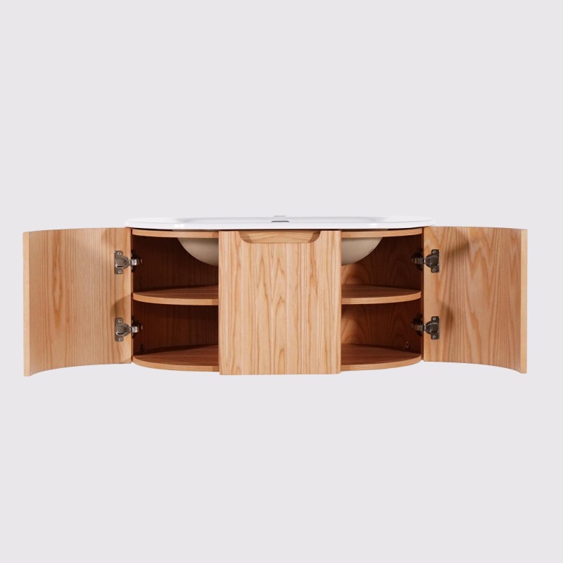 Meuble de salle de bain simple vasque suspendu en bois d'acacia naturel 80 cm - Sphene