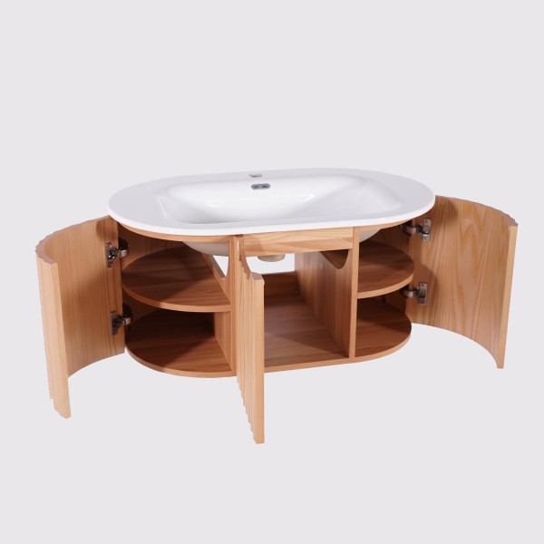 Meuble de salle de bain simple vasque suspendu en bois d'acacia naturel 80 cm - Sphene