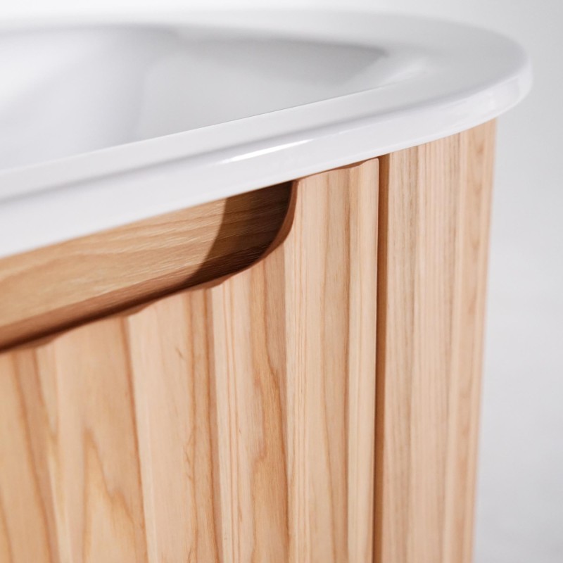 Meuble de salle de bain simple vasque suspendu en bois d'acacia naturel 80 cm - Sphene