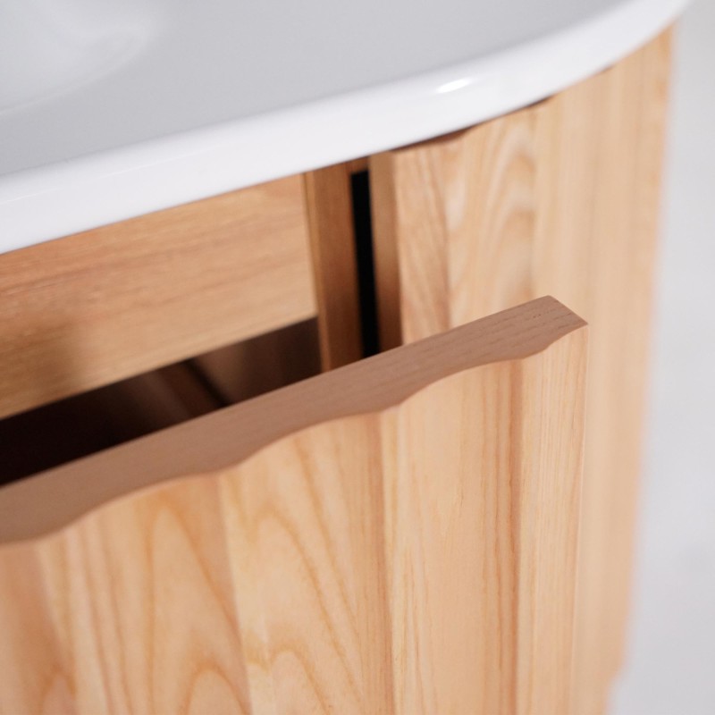 Meuble de salle de bain double vasque suspendu en bois d'acacia naturel 120 cm - Sphene