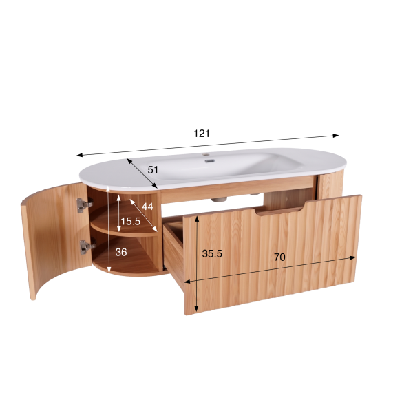 Meuble de salle de bain double vasque suspendu en bois d'acacia naturel 120 cm - Sphene
