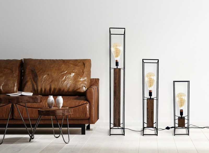 Lampadaire industriel bois et métal 100 cm - Totem