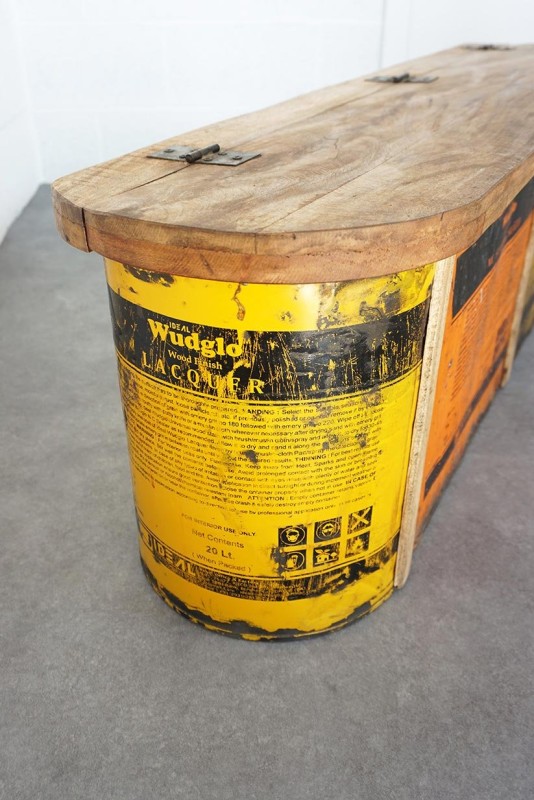 Banc coffre métal recyclé et bois