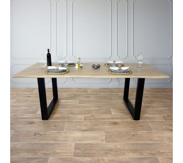 Table en bois massif 220 cm avec pieds en métal et double plateau