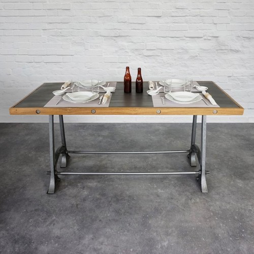 Table à manger industrielle plateau métal 160 cm