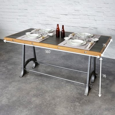 Table à manger industrielle plateau métal 160 cm