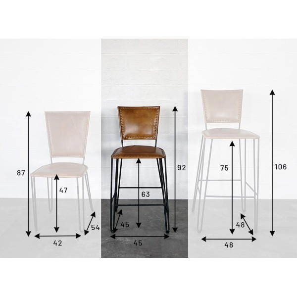 Chaise de cuisine vintage métal et cuir SMART
