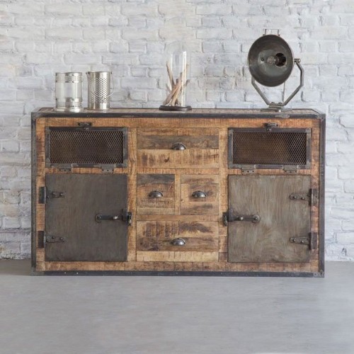 Buffet industriel à portes finition antique