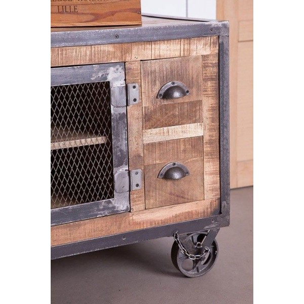 Meuble TV industriel 4 tiroirs finition antique