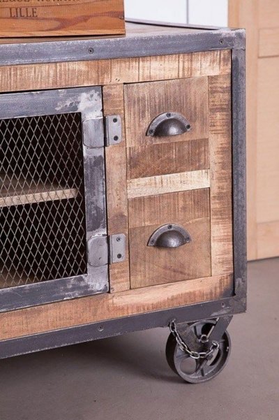 Meuble TV industriel 4 tiroirs finition antique