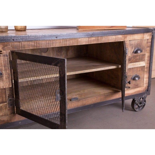 Meuble TV industriel 4 tiroirs finition antique