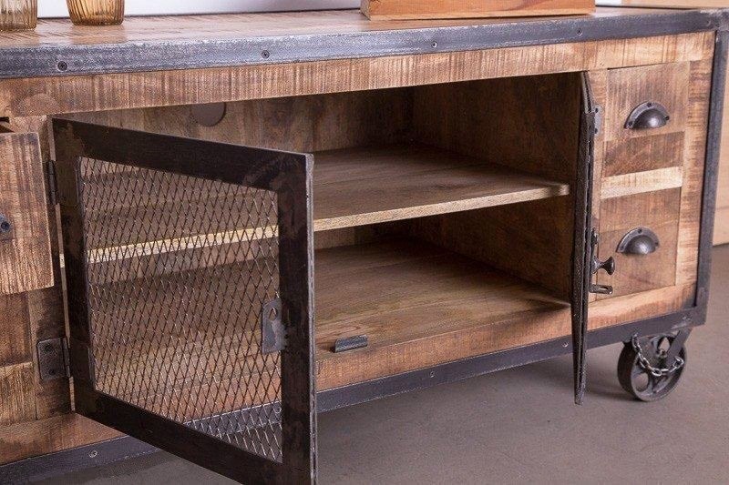 Meuble TV industriel 4 tiroirs finition antique