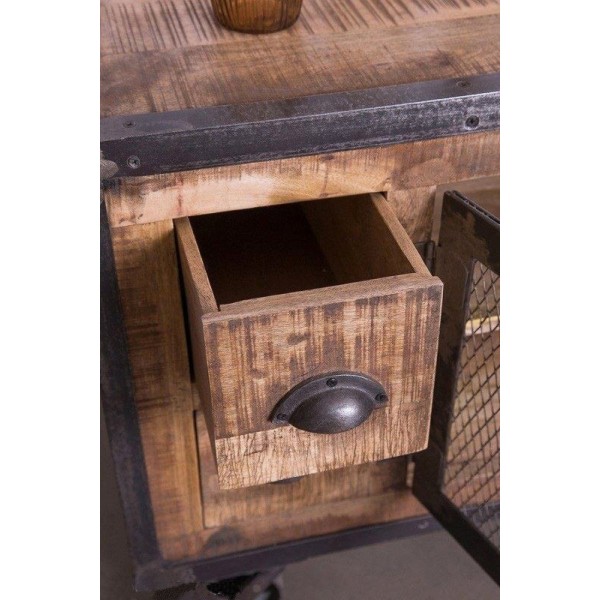Meuble TV industriel 4 tiroirs finition antique