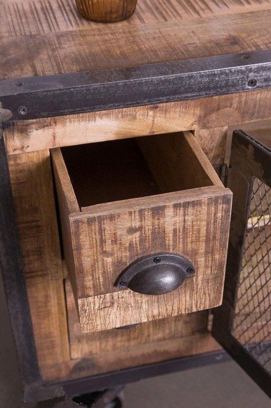 Meuble TV industriel 4 tiroirs finition antique