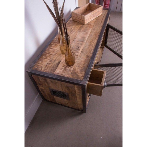 Meuble TV industriel 4 tiroirs finition antique