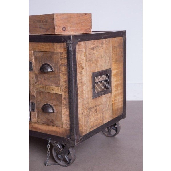 Meuble TV industriel 4 tiroirs finition antique