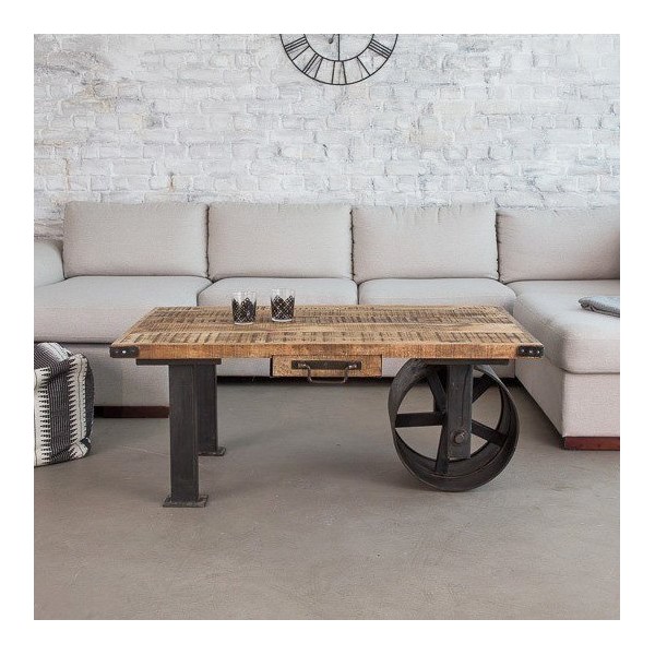 Table basse industrielle à roue carbone