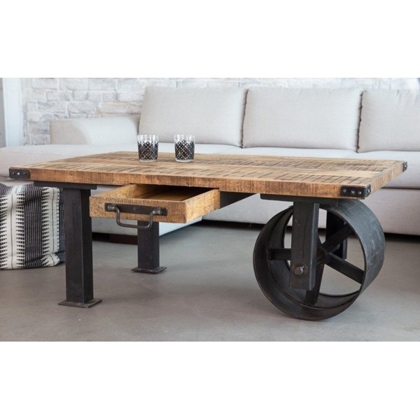 Table basse industrielle à roue carbone