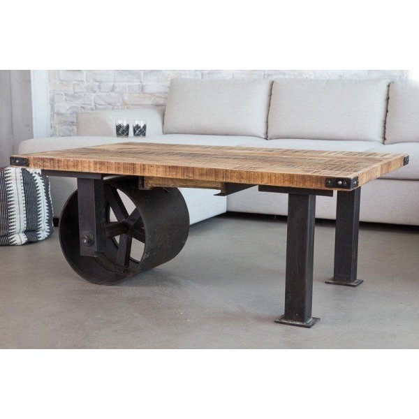 Table basse industrielle à roue carbone