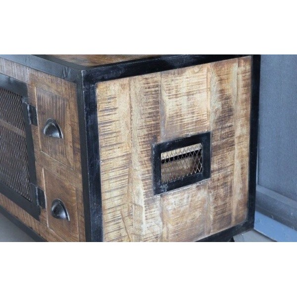 Meuble TV industriel 6 tiroirs finition carbone