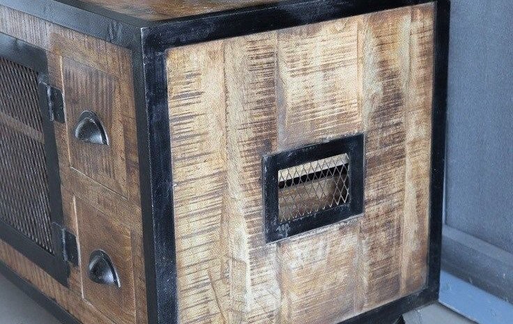 Meuble TV industriel 6 tiroirs finition carbone