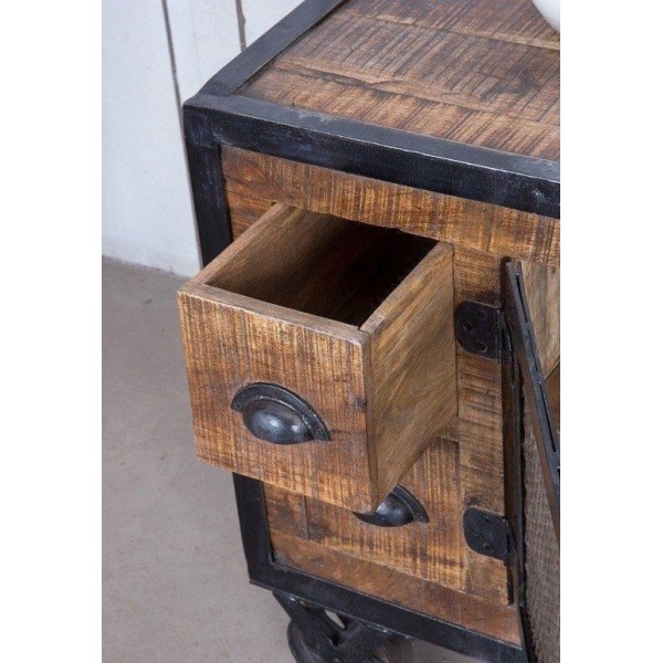 Meuble TV industriel 4 tiroirs finition carbone