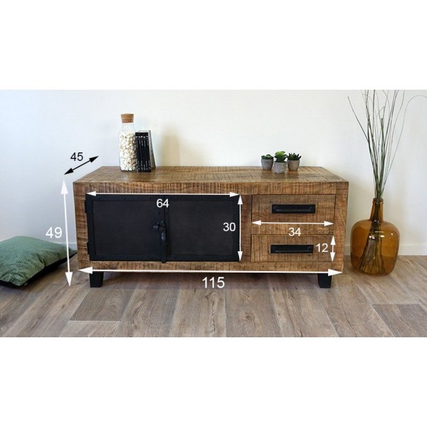 Meuble TV bois & metal BROOKLYN 115 cm