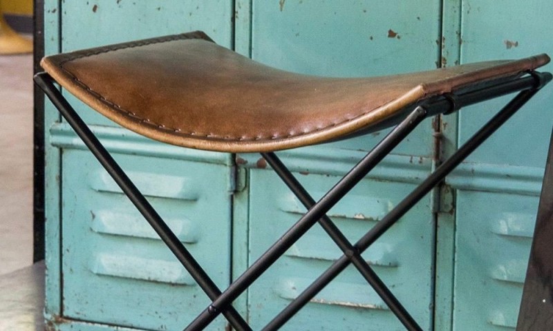 Tabouret d’appoint pliant en cuir vintage - Smart