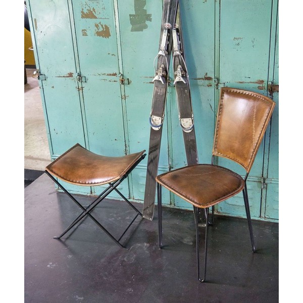 Tabouret d’appoint pliant en cuir vintage SMART