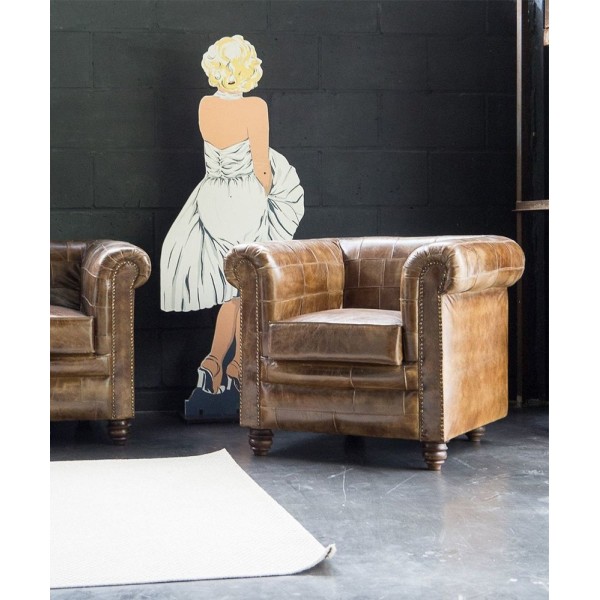Fauteuil chesterfield en cuir patchwork