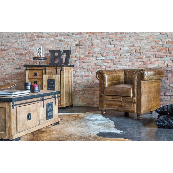 Fauteuil chesterfield en cuir patchwork