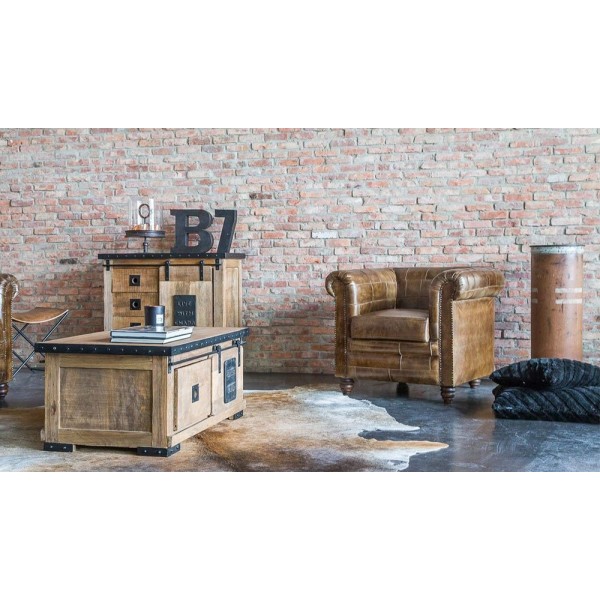 Fauteuil chesterfield en cuir patchwork