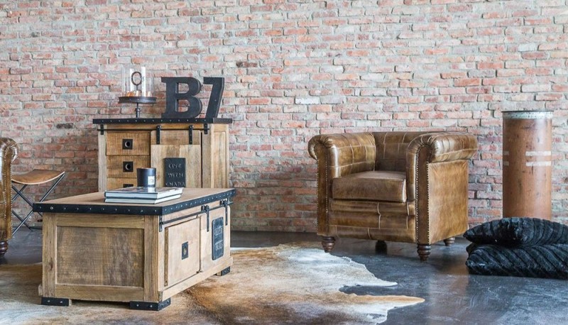 Fauteuil chesterfield en cuir patchwork
