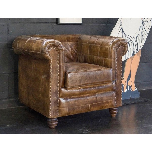 Fauteuil chesterfield en cuir patchwork