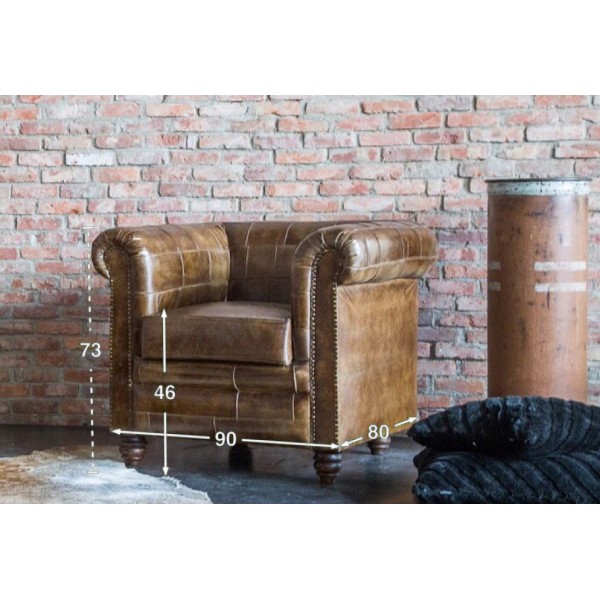 Fauteuil chesterfield en cuir patchwork