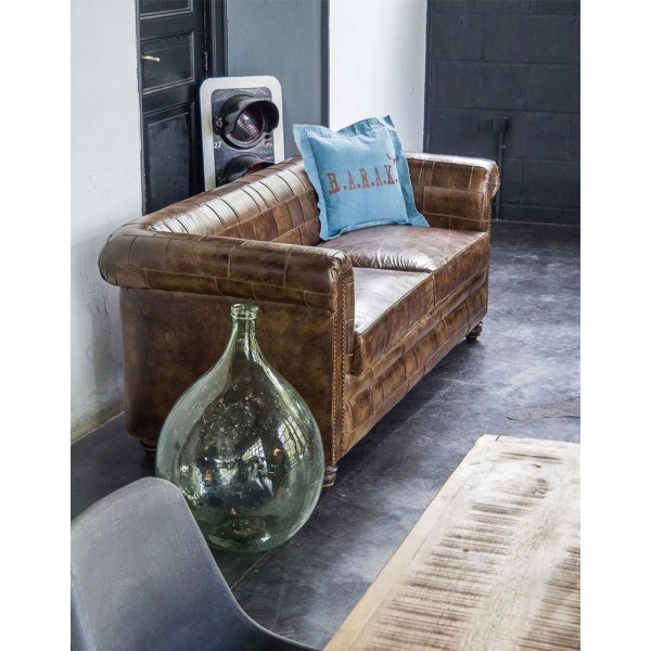 Canapé chesterfield en cuir patchwork 3 places