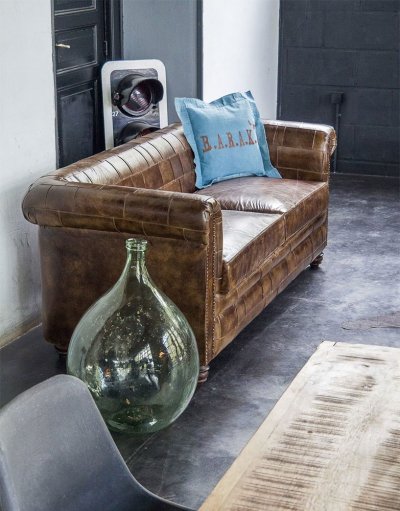 Canapé chesterfield en cuir patchwork 3 places