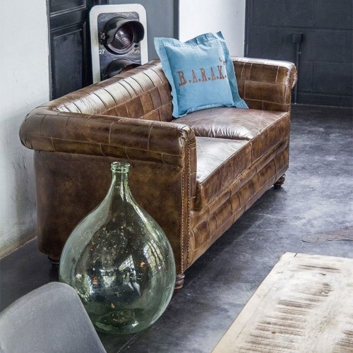 Canapé chesterfield en cuir patchwork 3 places