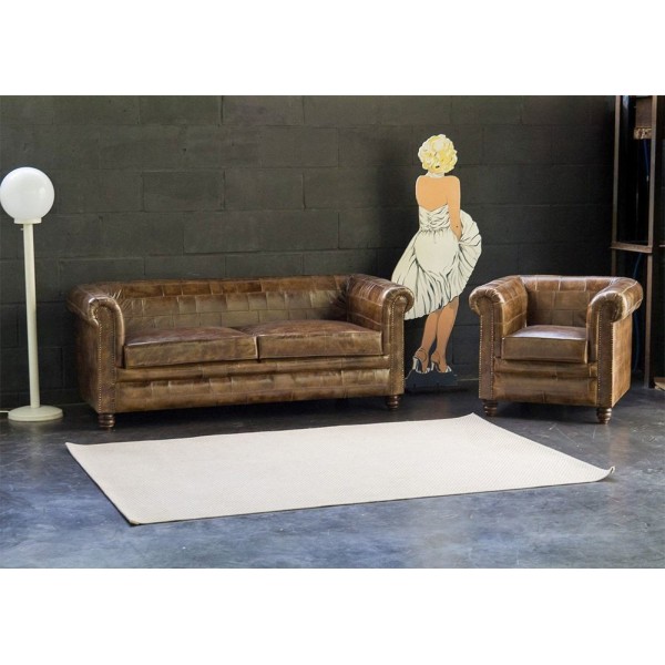 Canapé chesterfield en cuir patchwork 3 places