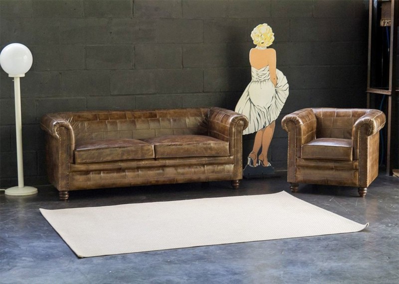 Canapé chesterfield en cuir patchwork 3 places