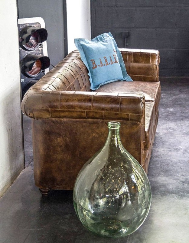 Canapé chesterfield en cuir patchwork 3 places