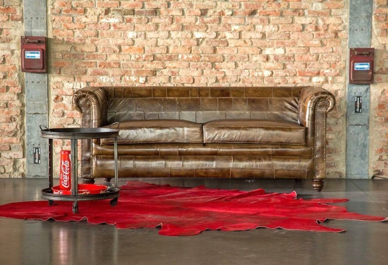 Canapé chesterfield en cuir patchwork 3 places