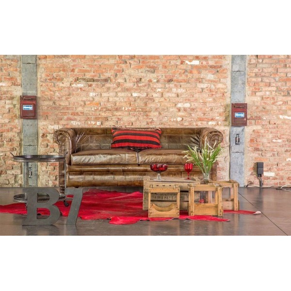 Canapé chesterfield en cuir patchwork 3 places