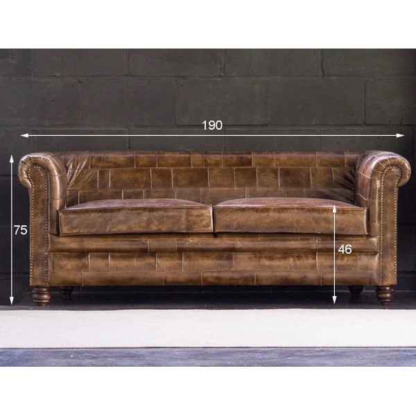Canapé chesterfield en cuir patchwork 3 places