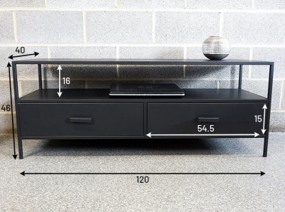 Meuble TV industriel métal noir NEW YORK - 2 tiroirs