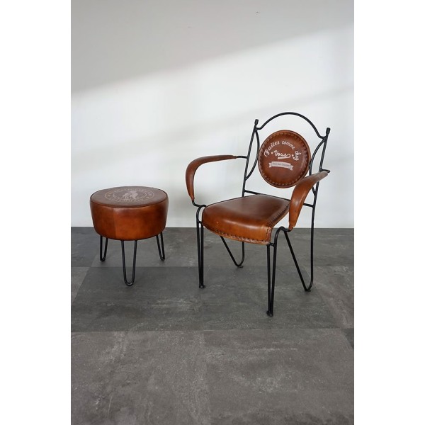 Tabouret industriel en cuir "Leitmotiv"