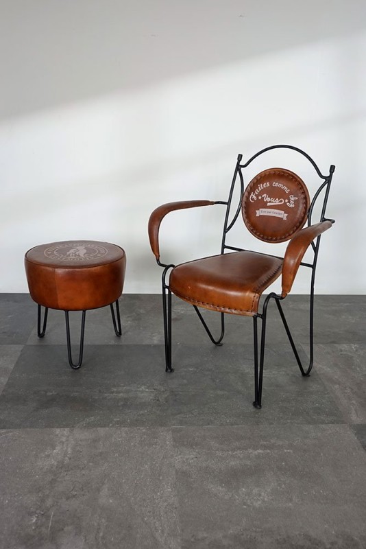 Tabouret industriel en cuir "Leitmotiv"