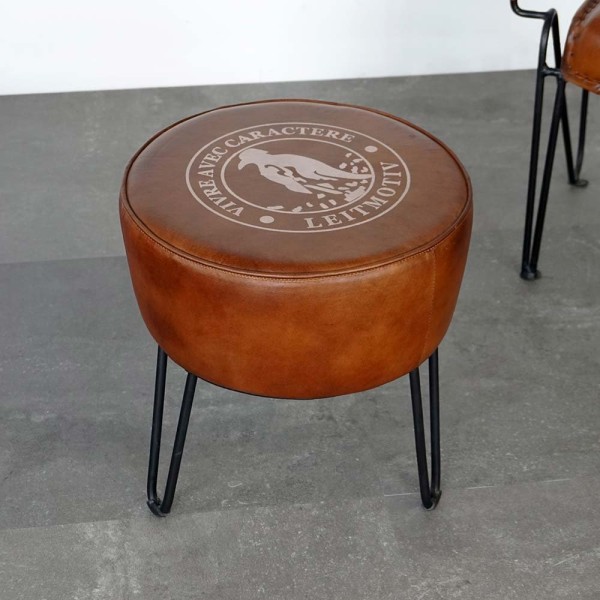 Tabouret industriel en cuir "Leitmotiv"