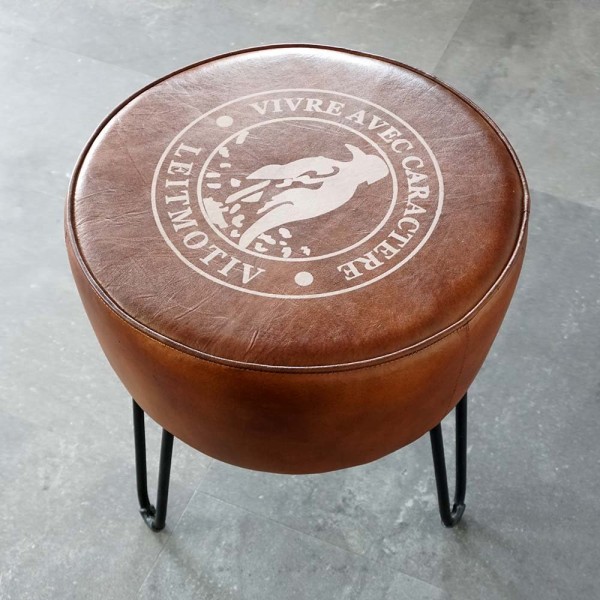 Tabouret industriel en cuir "Leitmotiv"
